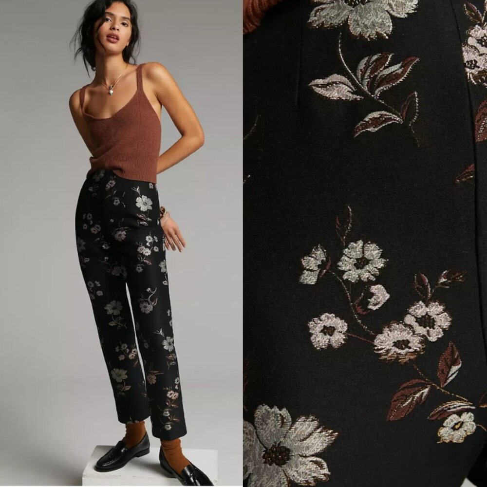 $395 NWT Anthropologie ML Monique Lhuillier Metallic Jacquard Trousers 0